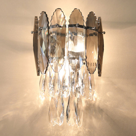 Modern Crystal Droplet Foyer Sconce Light - Layered Wall Lighting Fixture 2 Heads