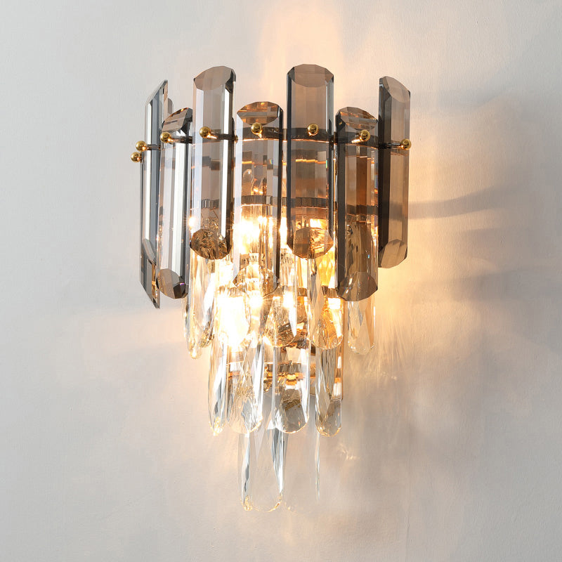 Contemporary Wall Sconce Lamp With Crystal Tiered Shade - 2-Light Bedroom Mounted Light