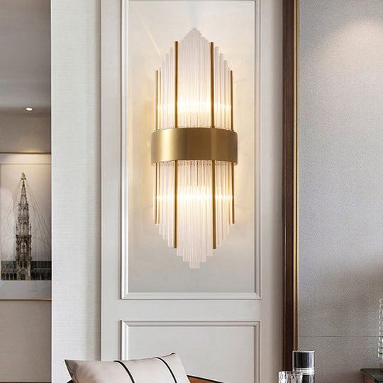 Minimalist Gold Rhombus Wall Sconce With Glass Rod Lighting