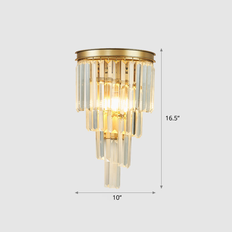 Gold Tiered Crystal Sconce: Minimalistic Wall Light For Living Room