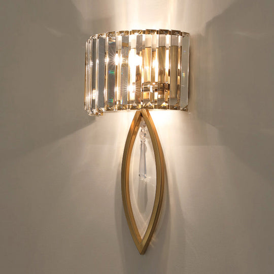 Modern 2-Bulb Gold Flush Mount Sconce With Prismatic Crystal For Aisle Lighting