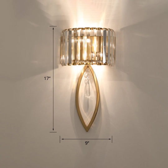 Modern 2-Bulb Gold Flush Mount Sconce With Prismatic Crystal For Aisle Lighting