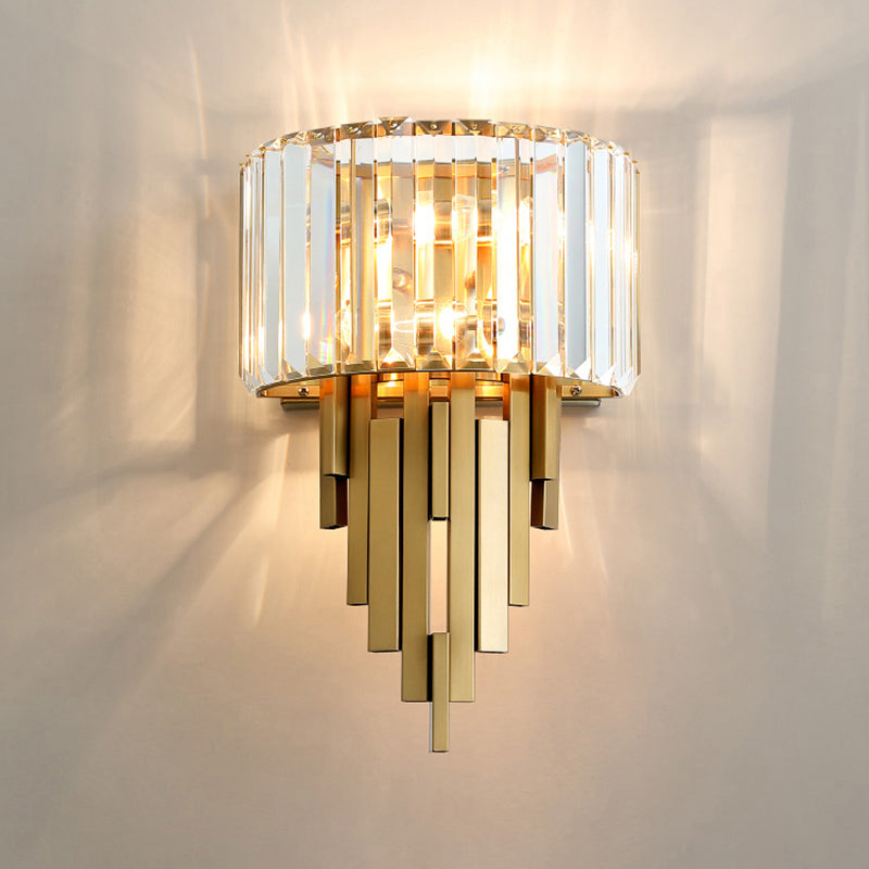 Postmodern Brass Sticks Wall Sconce: Crystal 2-Light Mount Fixture