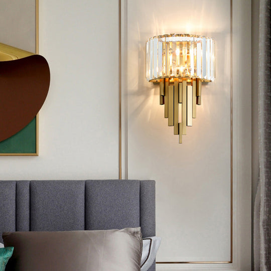 Postmodern Brass Sticks Wall Sconce: Crystal 2-Light Mount Fixture