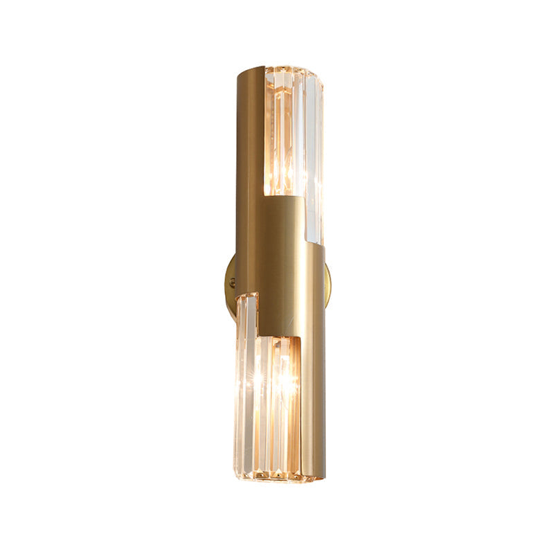 Minimalist Gold Pole Wall Sconce With K9 Crystal And 2 Bulbs For Living Room