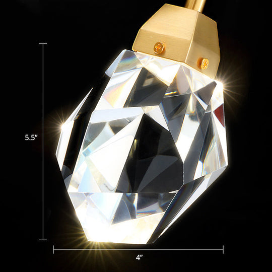 Beveled K9 Crystal Gem Wall Lamp: Simplicity Led Sconce For Bedroom