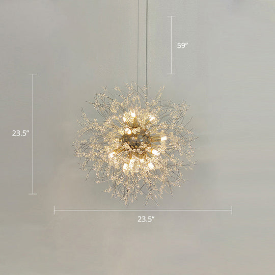 Clear Crystal Bead Led Ceiling Light: Modern & Stylish Dandelion Chandelier In Brass - Perfect For