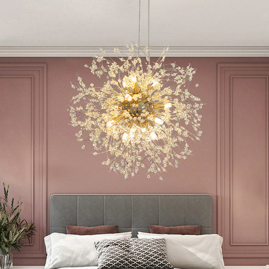 Clear Crystal Bead Led Ceiling Light: Modern & Stylish Dandelion Chandelier In Brass - Perfect For