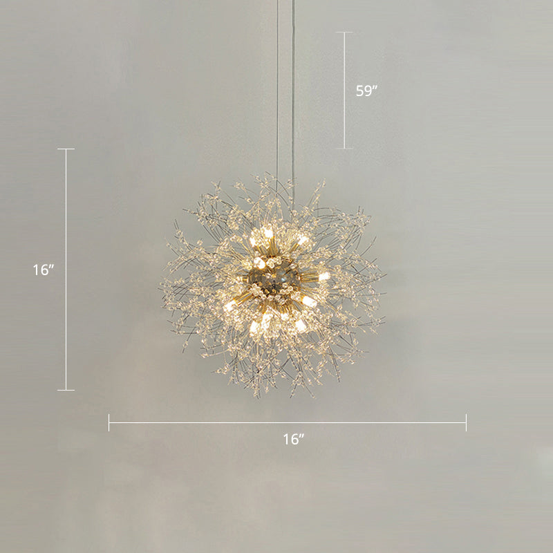 Clear Crystal Bead Led Ceiling Light: Modern & Stylish Dandelion Chandelier In Brass - Perfect For