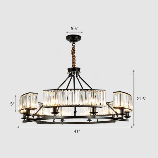 Prismatic Crystal Chandelier: Modern Suspension Lighting For Living Room 10 / Black