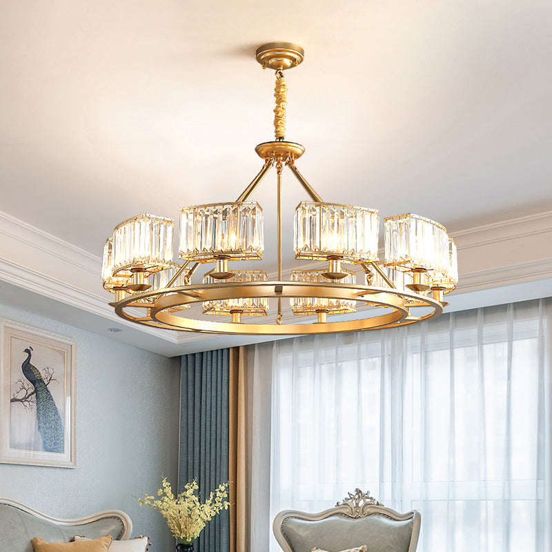 Post-Modern Crystal Prism Pendant Chandelier with Gold Finish for Living Room