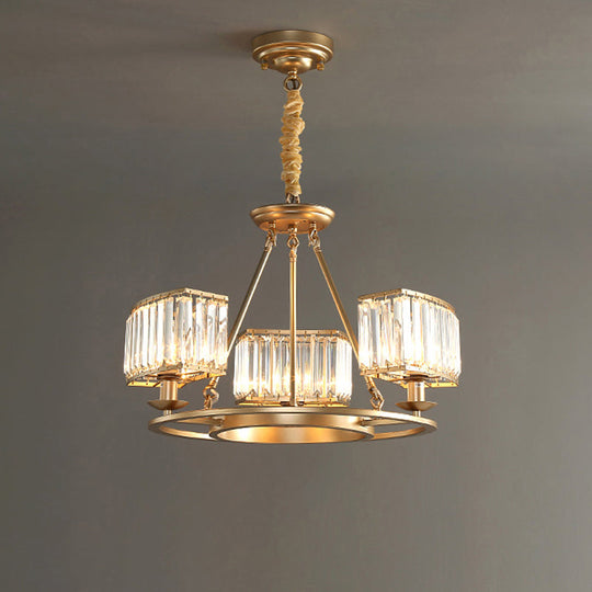 Modern Crystal Prism Pendant Chandelier - Gold Finish Hanging Light For Living Room 3 /