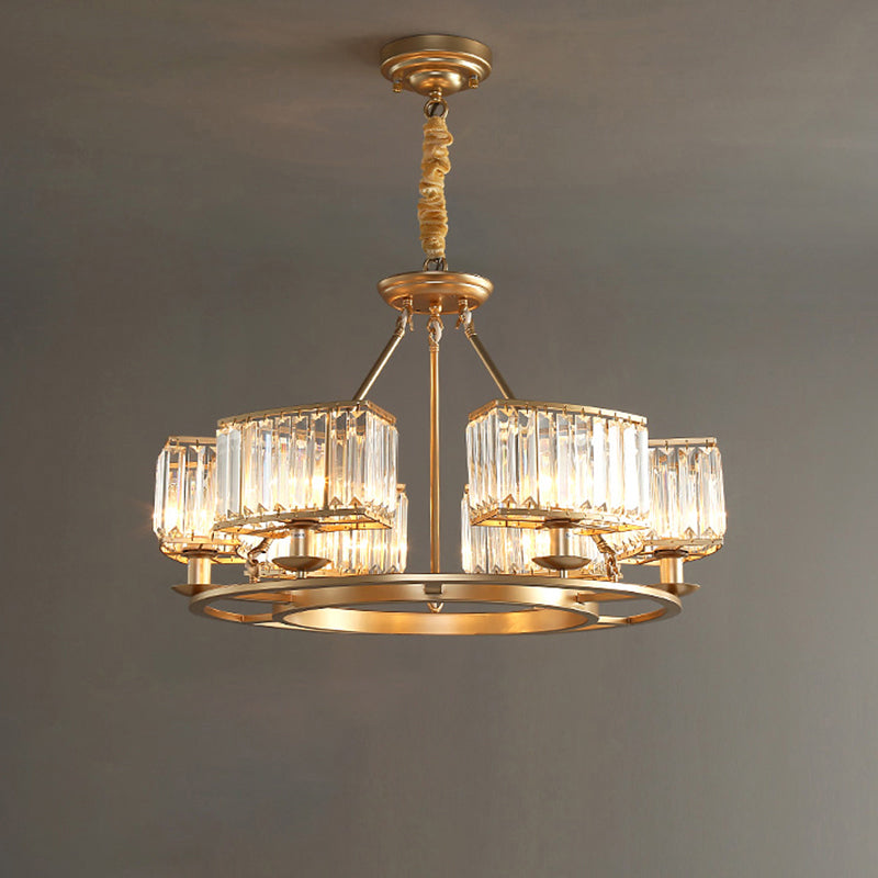 Modern Crystal Prism Pendant Chandelier - Gold Finish Hanging Light For Living Room 6 /