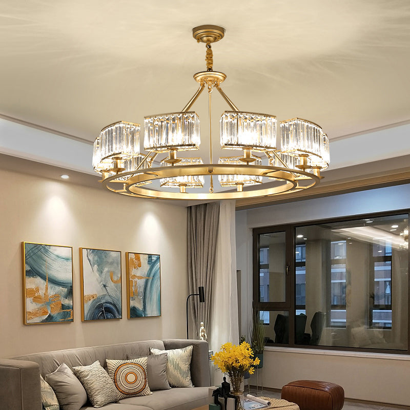 Post-Modern Crystal Prism Pendant Chandelier with Gold Finish for Living Room