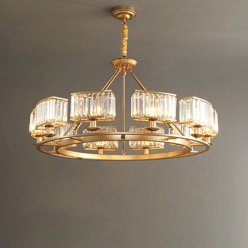 Post-Modern Crystal Prism Pendant Chandelier with Gold Finish for Living Room