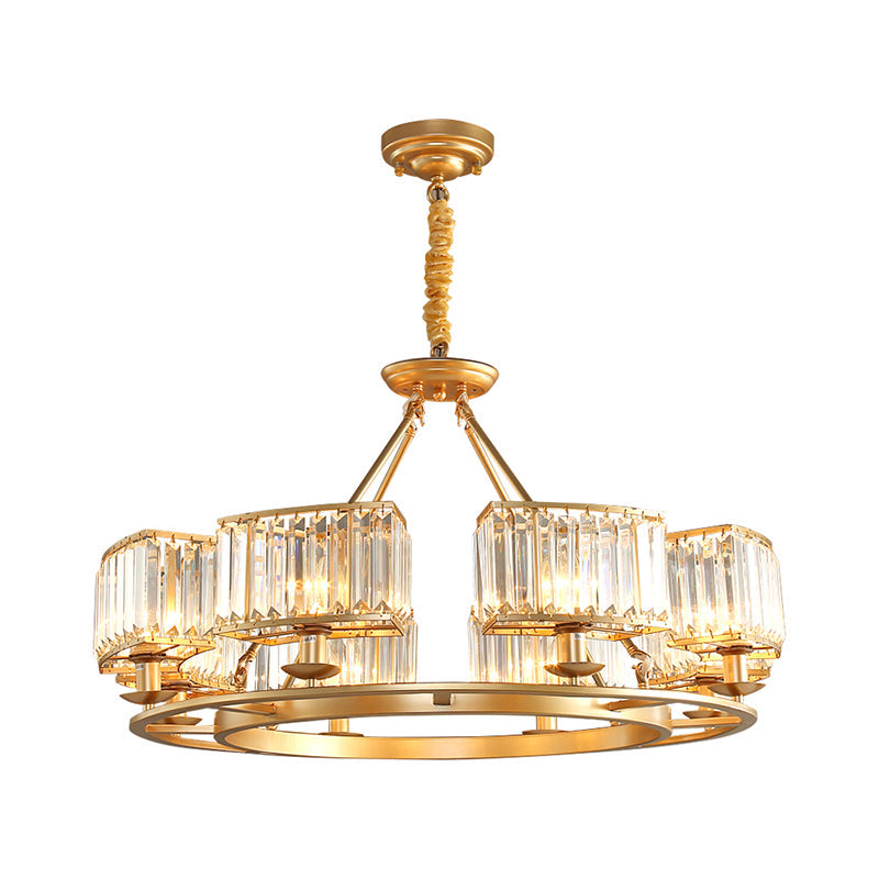 Modern Crystal Prism Pendant Chandelier - Gold Finish Hanging Light For Living Room