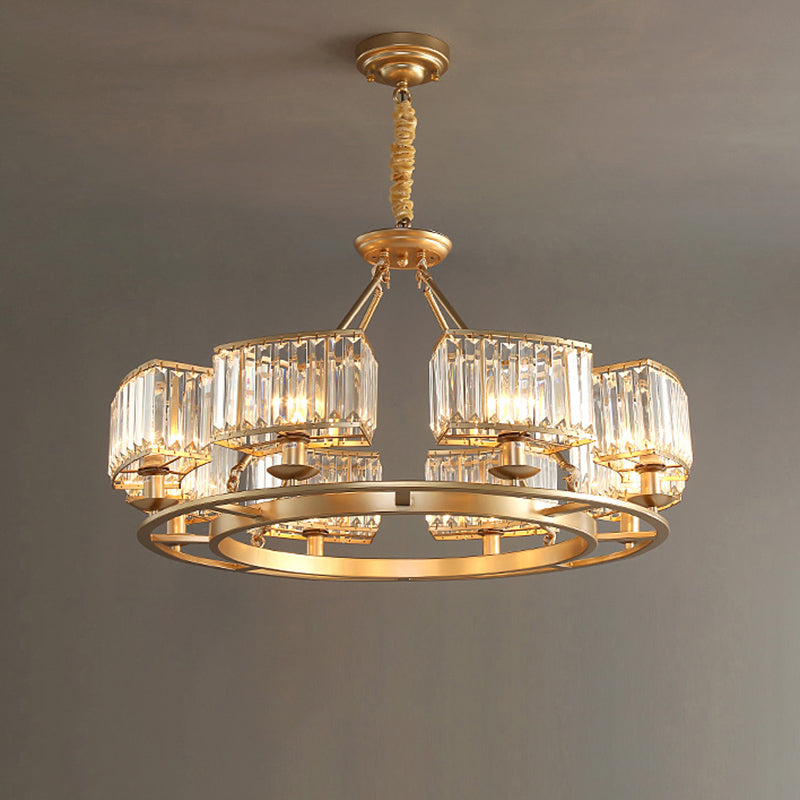 Post-Modern Crystal Prism Pendant Chandelier with Gold Finish for Living Room