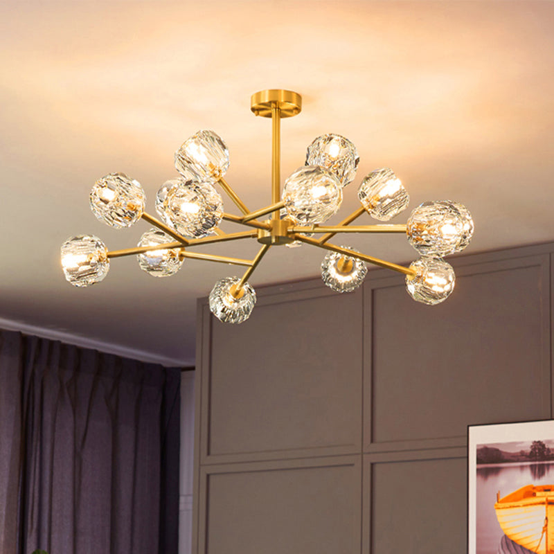 Modern Brass Chandelier with Crystal Ball Shade - Tree Branch Pendant Light