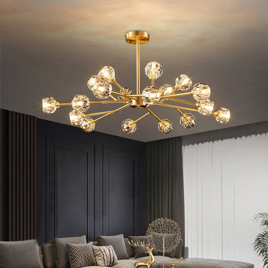 Modern Brass Chandelier with Crystal Ball Shade - Tree Branch Pendant Light