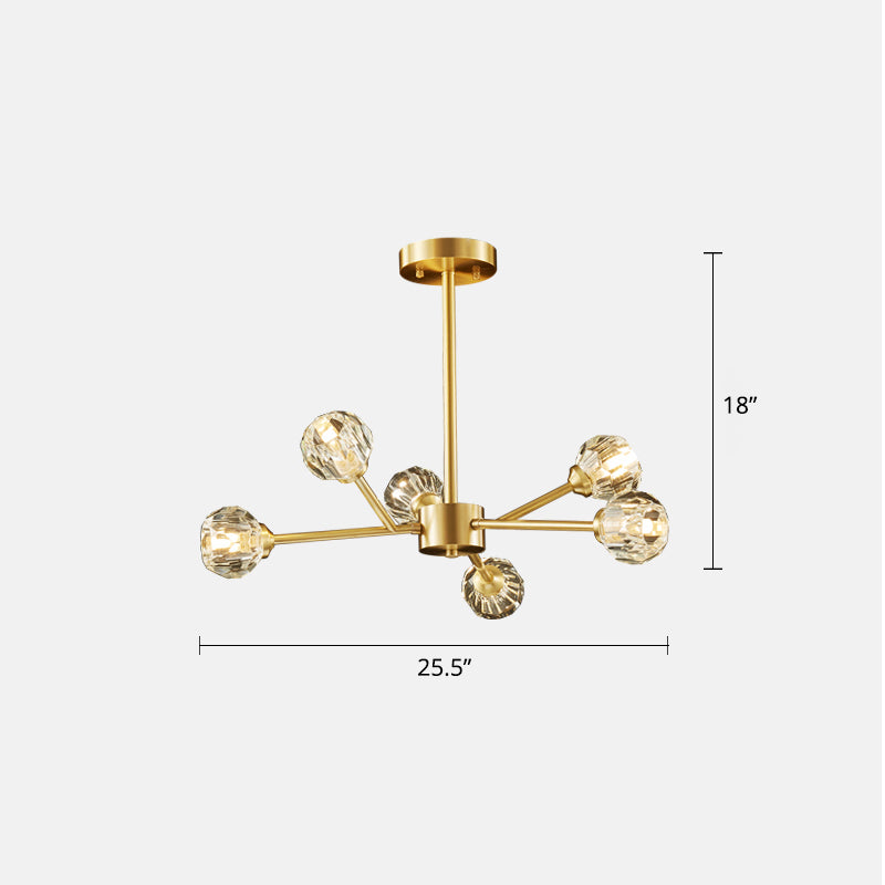 Minimalist Crystal Ball Chandelier Light - Brass Finish For Living Room 6 /