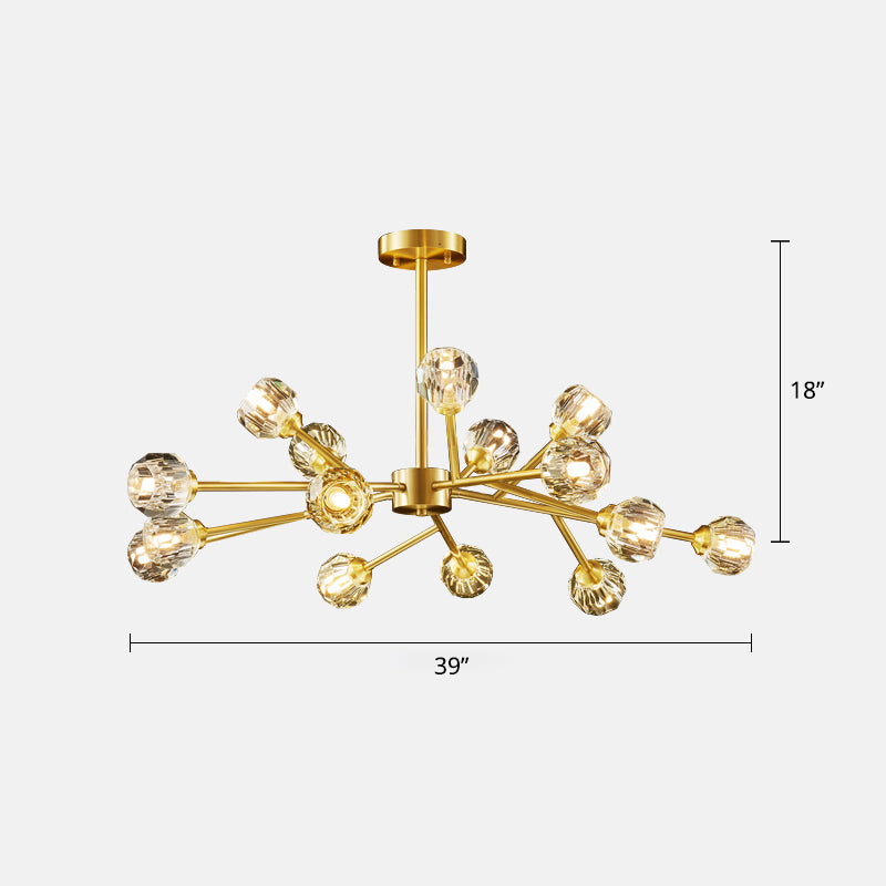 Minimalist Crystal Ball Chandelier Light - Brass Finish For Living Room 15 /