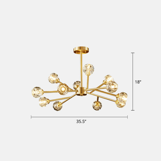 Minimalist Crystal Ball Chandelier Light - Brass Finish For Living Room 12 /