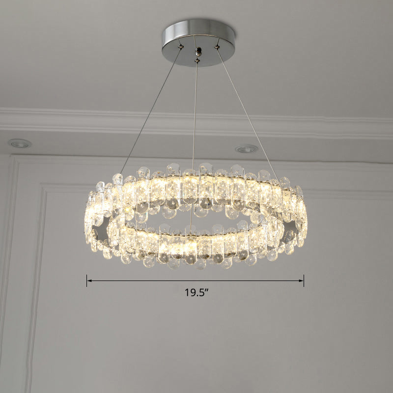 K9 Crystal Ring Led Pendant Light - Elegant Suspension Lamp With Chrome Finish / 19.5