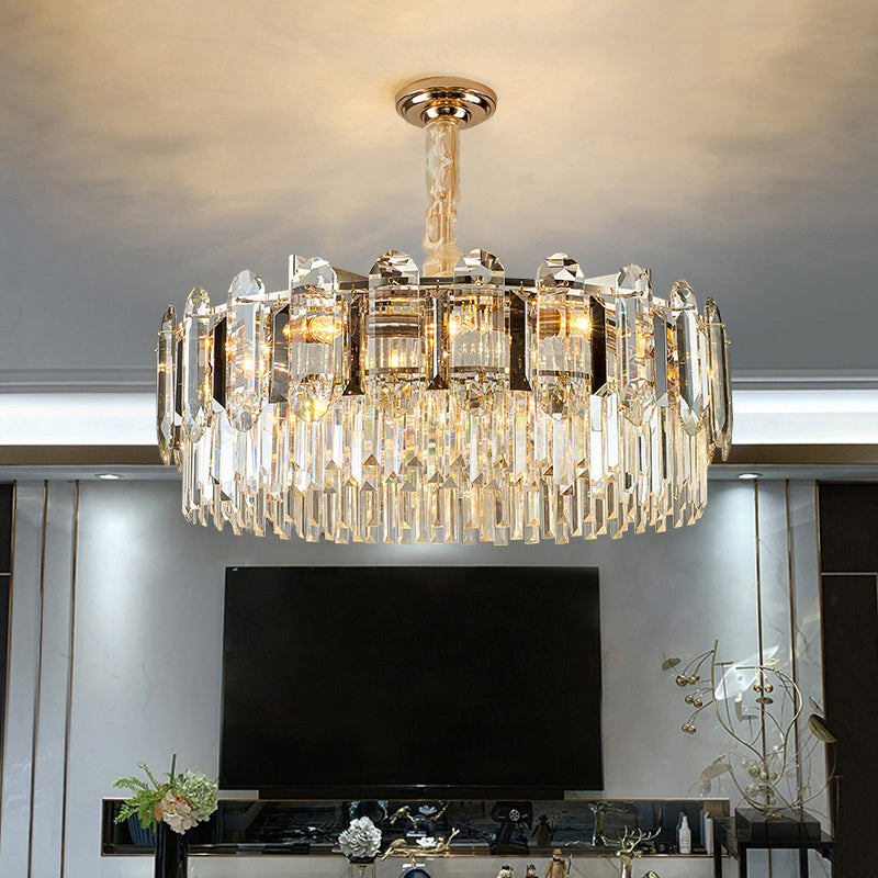 Contemporary Drum-Shaped Crystal Pendant Chandelier For Living Room