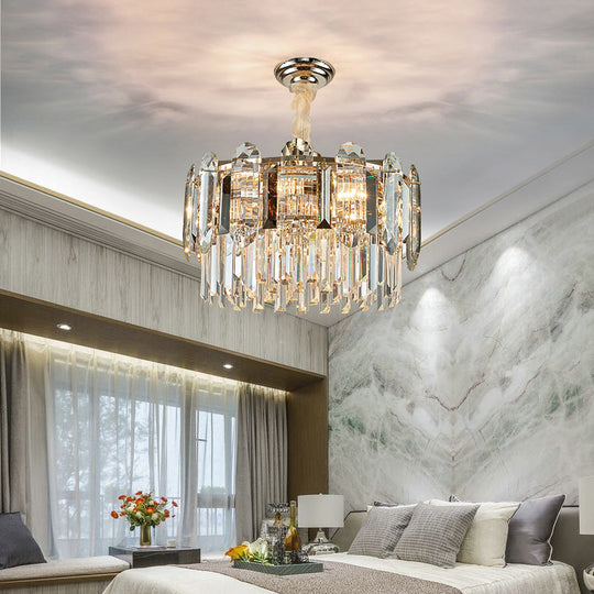 Contemporary Drum-Shaped Crystal Pendant Chandelier For Living Room