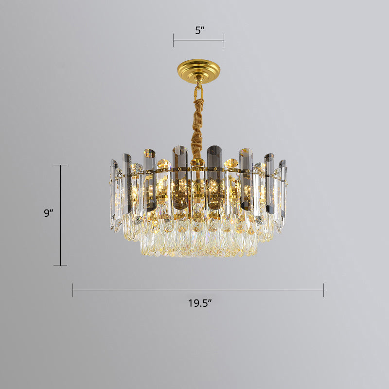 Modern Smoke Grey And Clear Crystal Round Chandelier - Stylish Restaurant Lighting Gray / 19.5