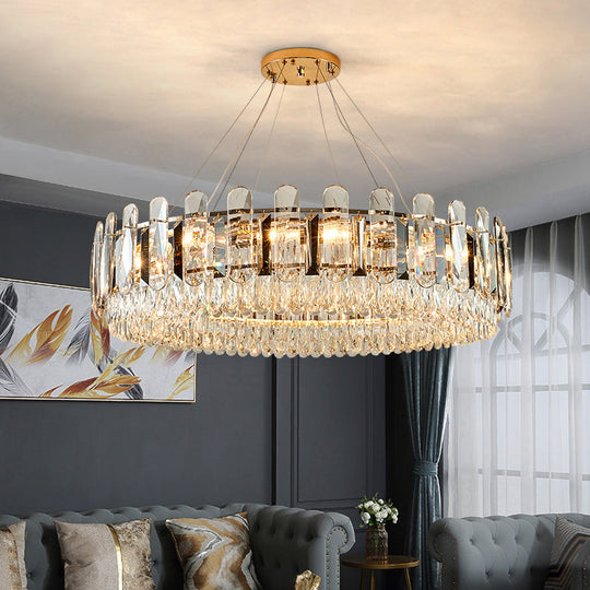 Minimalistic Circle Chandelier Light For Dining Room - Clear Crystal Suspension Lamp