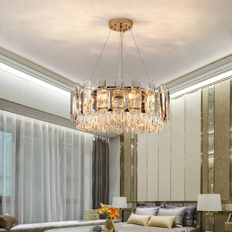 Minimalist Crystal Circle Chandelier - Clear Ceiling Suspension Lamp for Dining Room