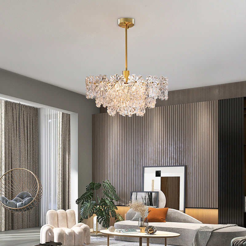 Postmodern Brass Glass Chandelier With Floral Design: Perfect For Living Room