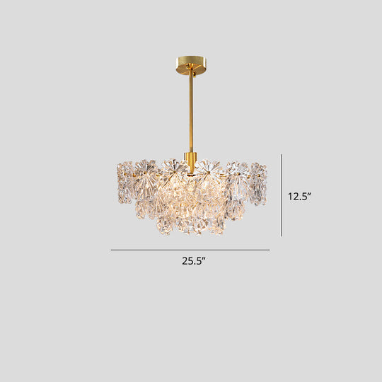 Postmodern Brass Finish Floral Glass Chandelier: Elegant Tiered Hanging Light for Living Room