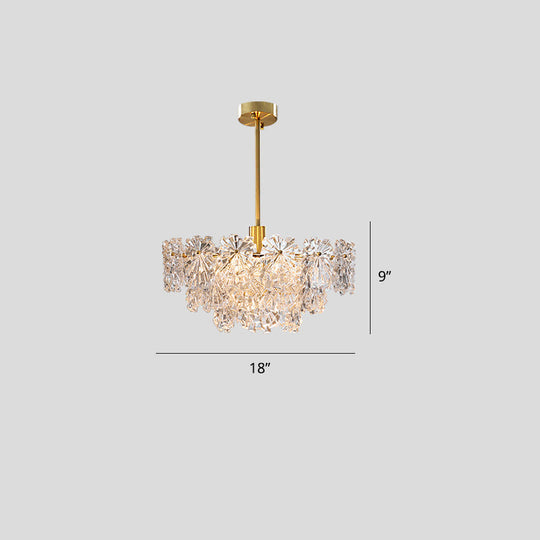 Postmodern Brass Finish Floral Glass Chandelier: Elegant Tiered Hanging Light for Living Room