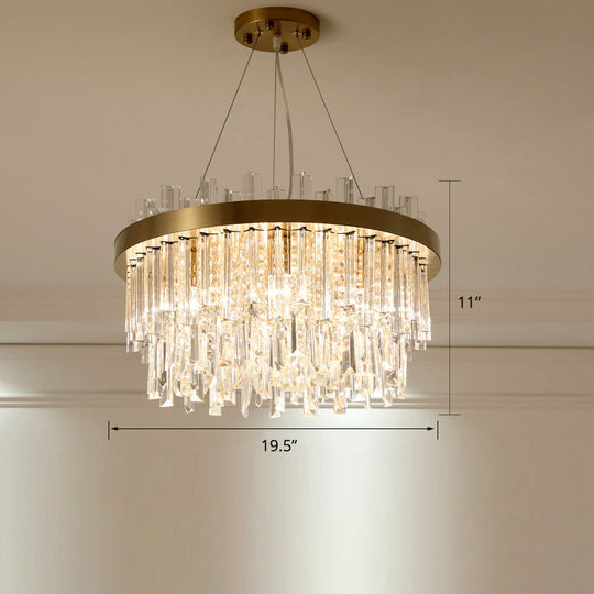 Modern Round Chandelier Light Fixture with K9 Crystal Brass Suspension for Bedroom