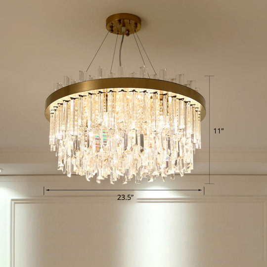 Modern Round Chandelier Light Fixture with K9 Crystal Brass Suspension for Bedroom