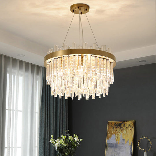 Modern Round Chandelier Light Fixture with K9 Crystal Brass Suspension for Bedroom