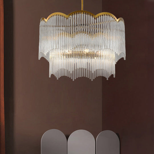 Fluted Clear Glass Rods Pendant Light: Postmodern Wavy Bedroom Chandelier