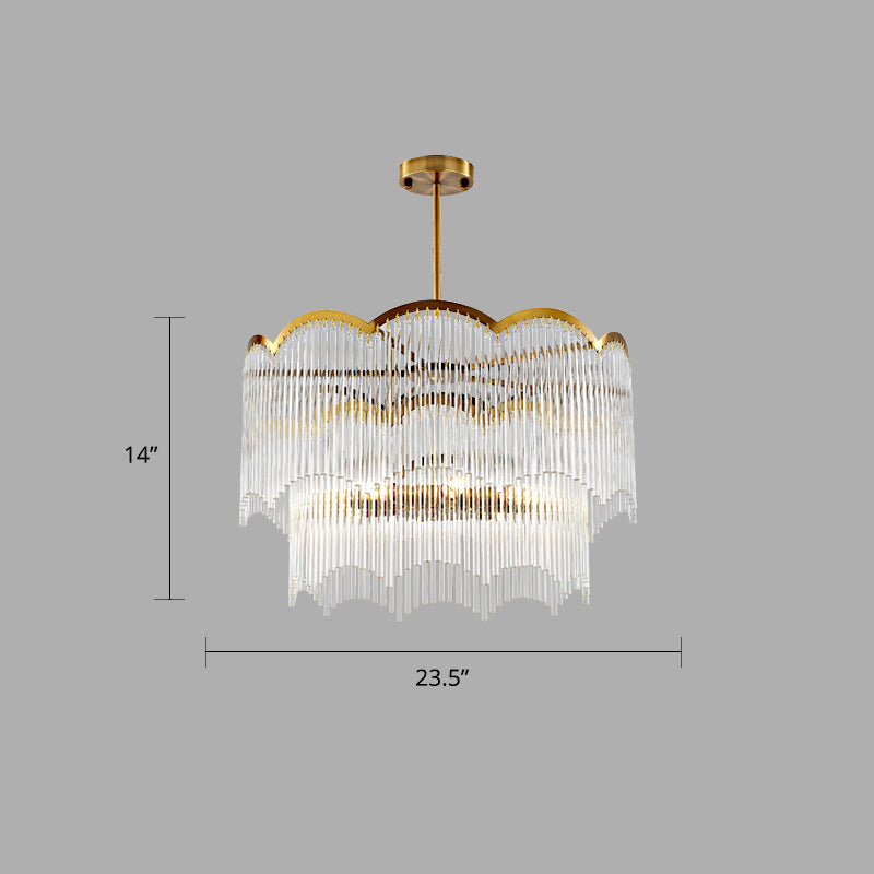 Fluted Clear Glass Rods Pendant Light: Postmodern Wavy Bedroom Chandelier