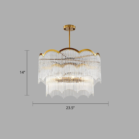 Fluted Clear Glass Rods Pendant Light Fixture For Bedroom / 23.5