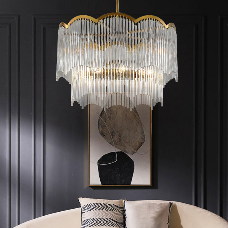 Fluted Clear Glass Rods Pendant Light: Postmodern Wavy Bedroom Chandelier