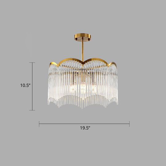 Fluted Clear Glass Rods Pendant Light: Postmodern Wavy Bedroom Chandelier