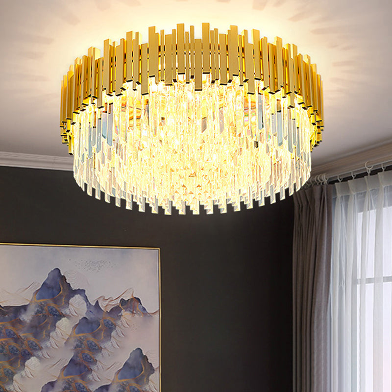 Postmodern Drum Ceiling Light: K9 Crystal Bedroom Chandelier in Gold