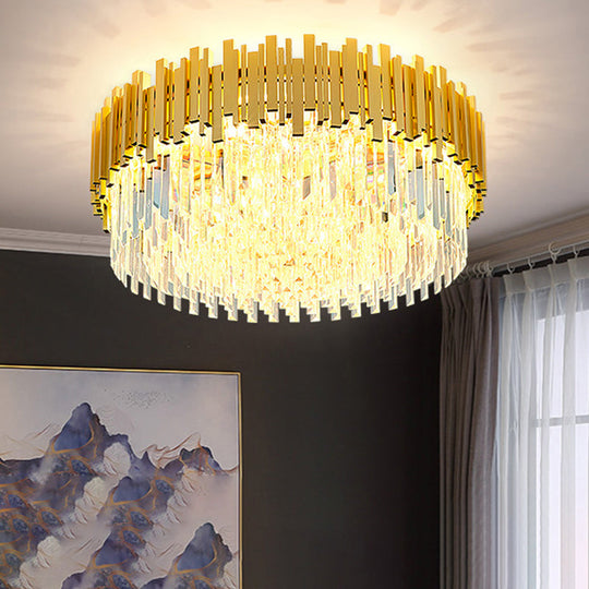 Postmodern Drum Ceiling Light: K9 Crystal Bedroom Chandelier in Gold