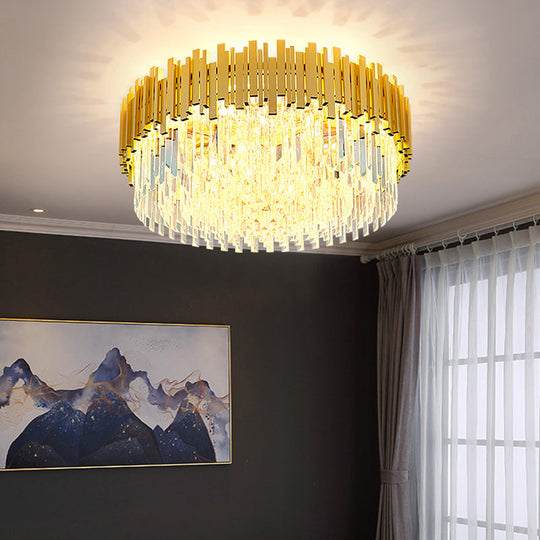 Postmodern Drum Ceiling Light: K9 Crystal Bedroom Chandelier in Gold