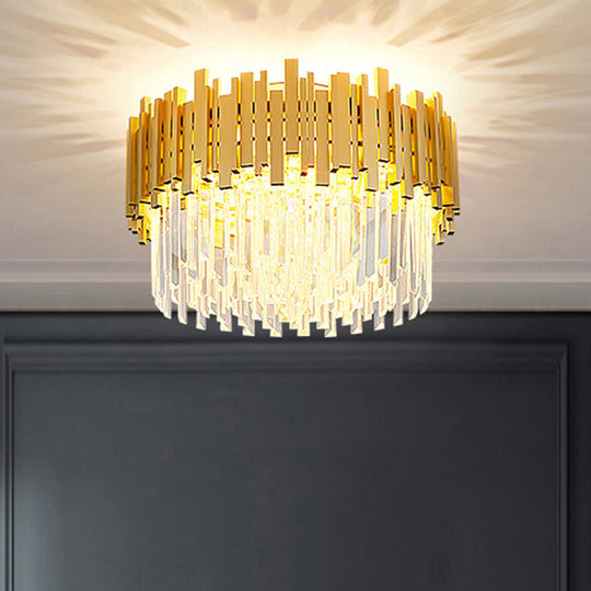 Postmodern Drum Ceiling Light: K9 Crystal Bedroom Chandelier in Gold