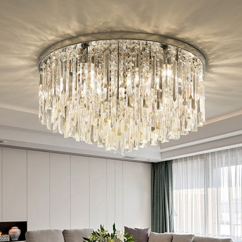 Modern Round K9 Crystal Flush Mount Ceiling Light for Bedroom