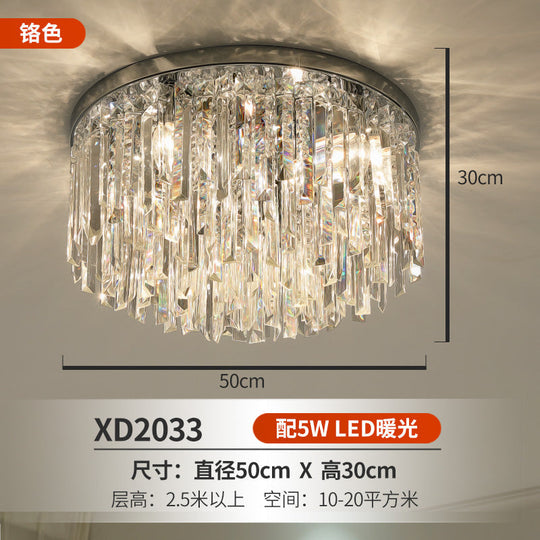 Modern Round K9 Crystal Flush Mount Ceiling Light for Bedroom