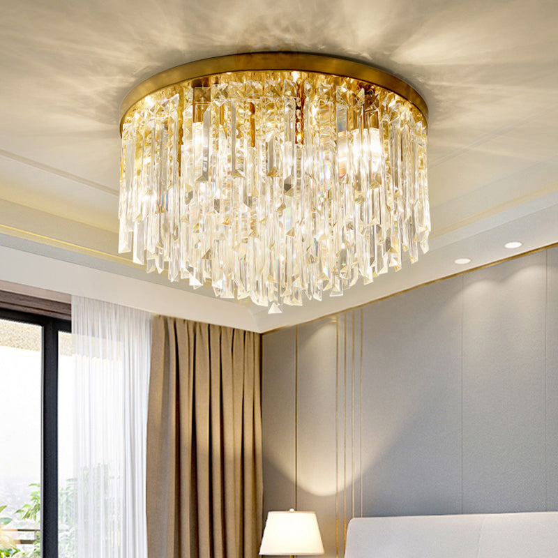 Modern Round K9 Crystal Flush Mount Ceiling Light for Bedroom